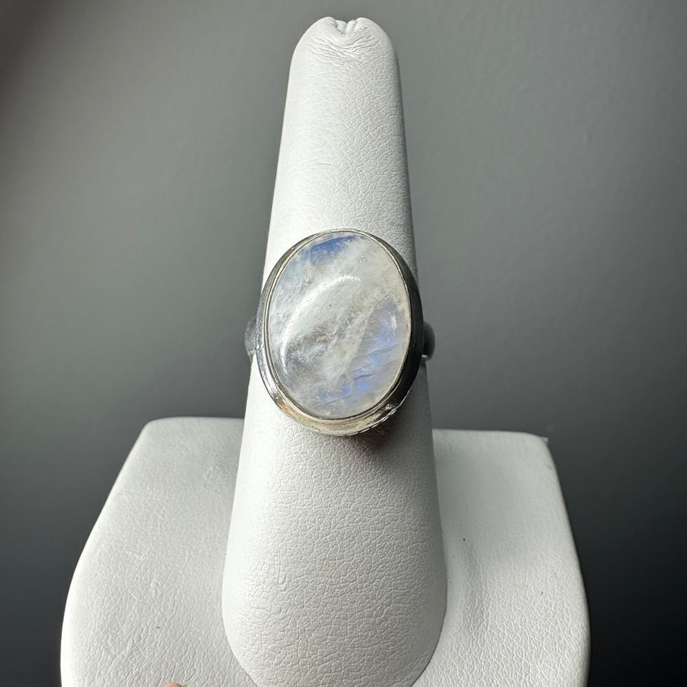 Stunning 12x16mm oval cut Moonstone cabochon ring in solid sterling silver!
